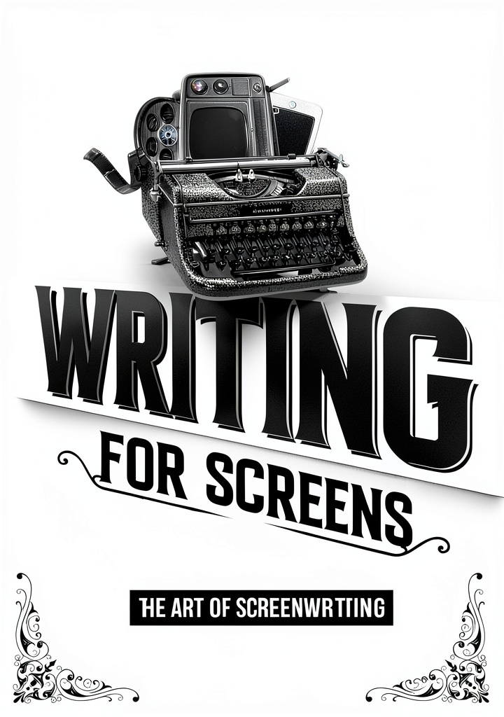 Writer reviewing screenwriting guide on a tablet in a coffee shop