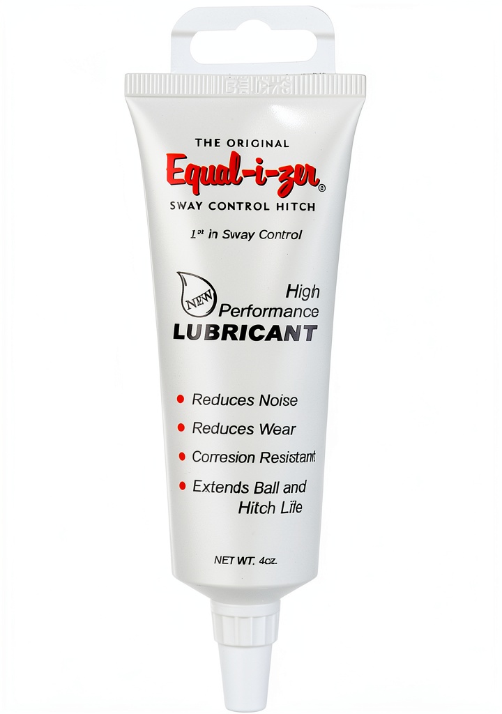 Applying Equal-i-zer Calcium Sulfonate Lubricant 4oz to a trailer hitch socket on a garage bench