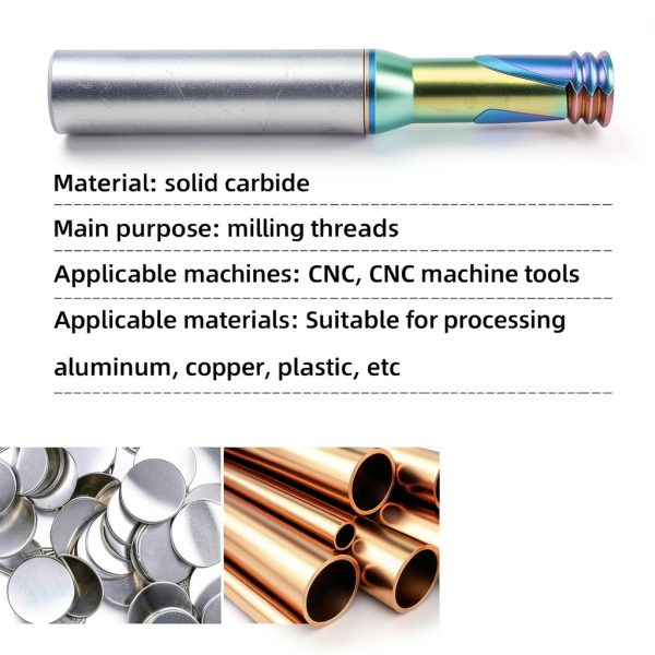 1pcs LUOCUT Carbide 3 Tooth Thread Milling Cutter DLC Coated Metric M2M3M4M5M6M8M10M12 Aluminum Copper Special Purpose-M5×0.8-3